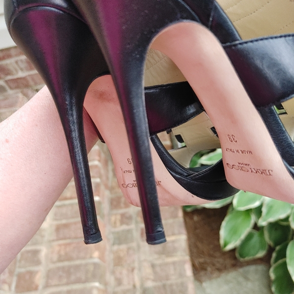 JIMMY CHOO BLACK LEATHER STUDDED FRINGE PLATFORM SANDALS, 39 - Picture 14 of 16